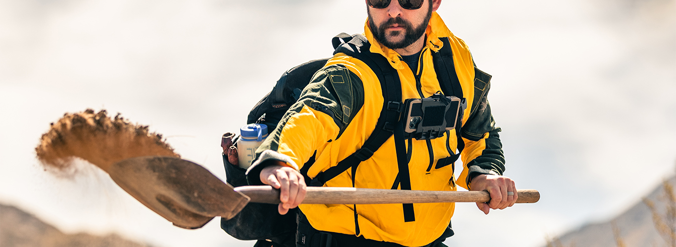 Tactical professional using rugged mobile equipment